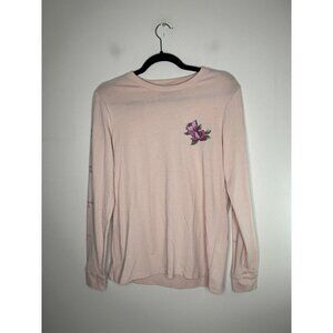 Abercrombie & Fitch Top Women's Long Sleeve Pink Rose Embroidered Logo S…